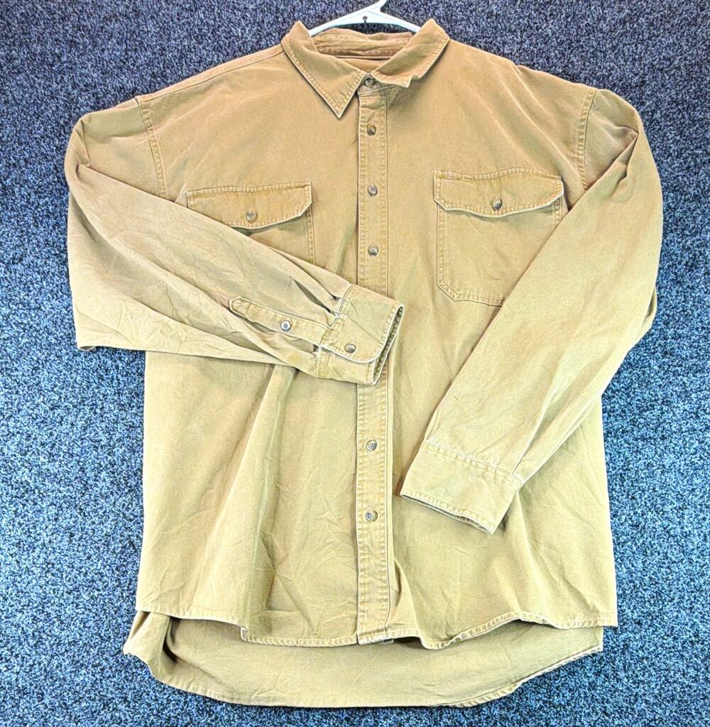 Cabela's Men's Big & Tall 3XL Tan Solid Woven Cotton L/S Button-Up Pockets